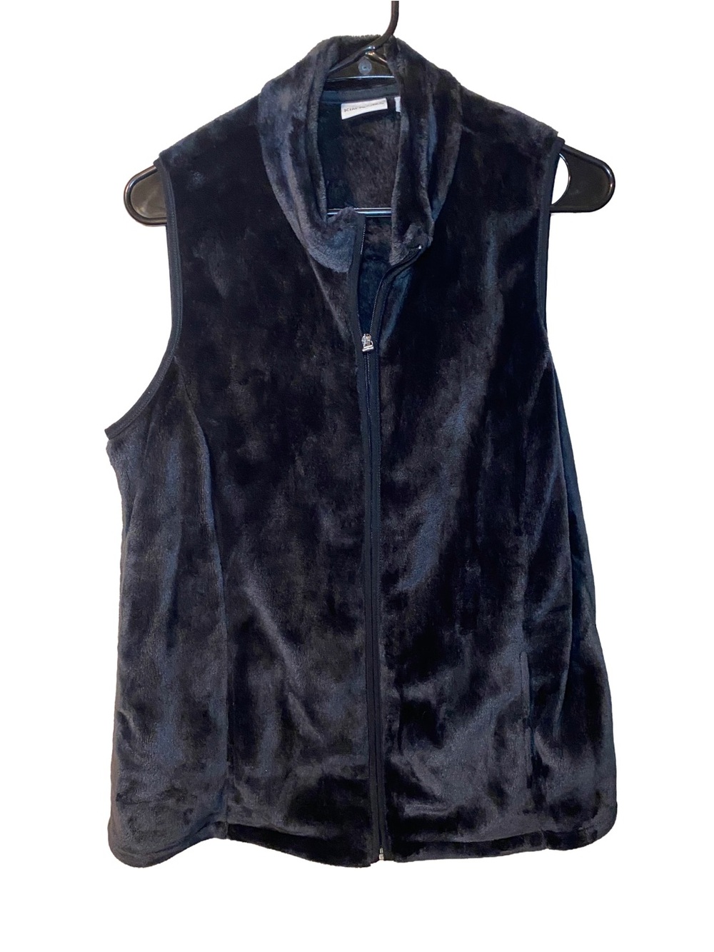 Kim Rogers Black Faux Fur Full Zip Mock Neck Vest Size Large